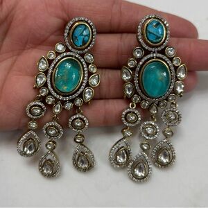 Turquoise Firestone and Monsanite Earrings